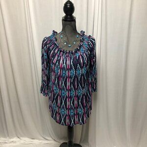 Rock and Roll Cowgirl Top Womens Sz Small Blue Fuchsia Blouse Aztec Western NEW
